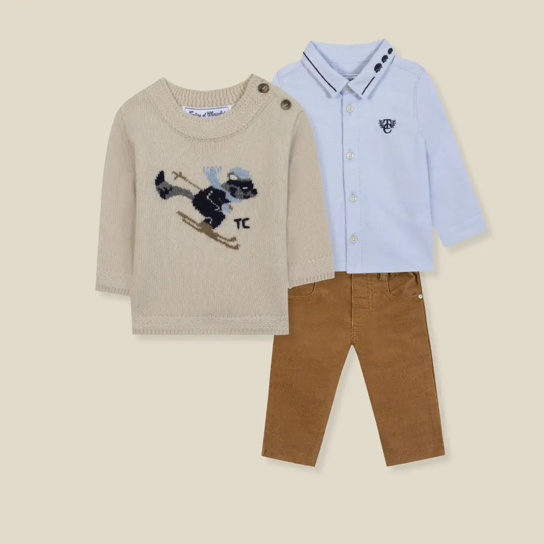 Blue Almonds Ltd Baby Boys Raccoon Jumper, Shirt & Trousers Set Tartine et Chocolat
