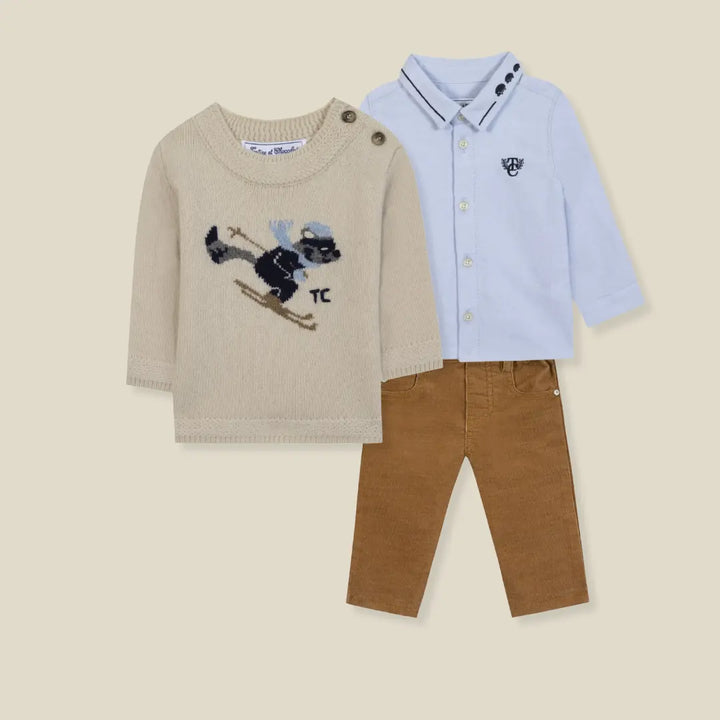 Blue Almonds Ltd Baby Boys Raccoon Jumper, Shirt & Trousers Set Tartine et Chocolat