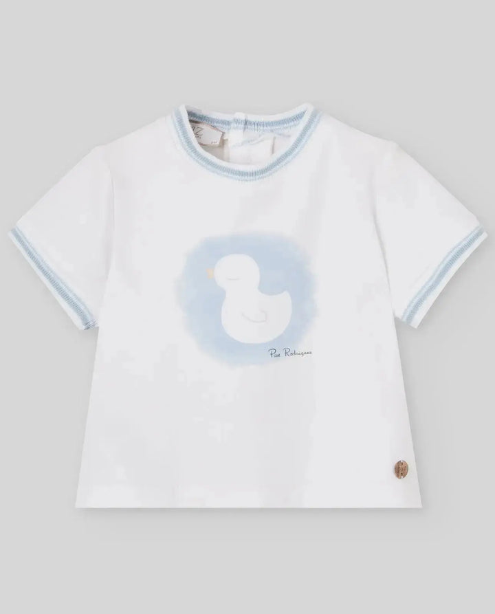 Blue Almonds Ltd KNIT INFANT BOY T-SHIRT CUA CUA - White Paz Rodriguez