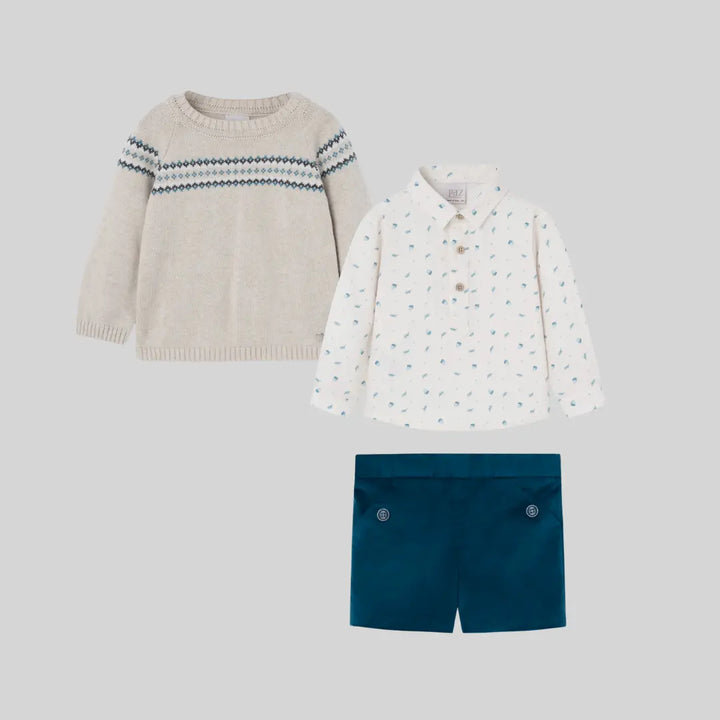 Blue Almonds Ltd Baby Boys Short Set in Vintage Blue Paz Rodriguez