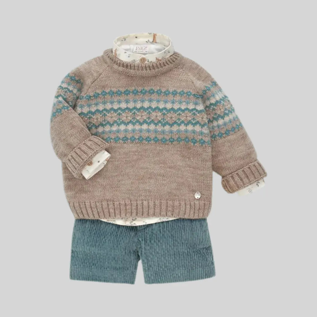 Blue Almonds Ltd Baby Boys Shorts Set in Warm Beige with Forest Bunnies Paz Rodriguez