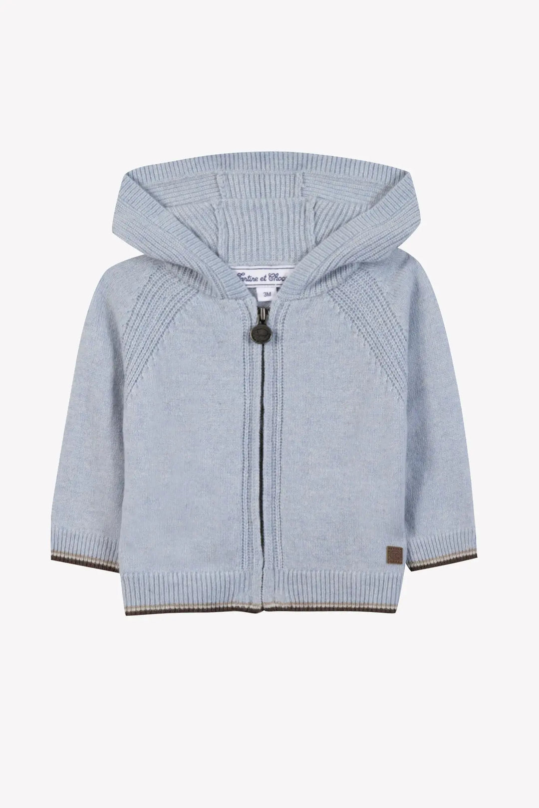 Blue Almonds Ltd Baby Boys Sky Blue Cardigan, Ivory T-Shirt & Mocha Trousers Set Tartine et Chocolat
