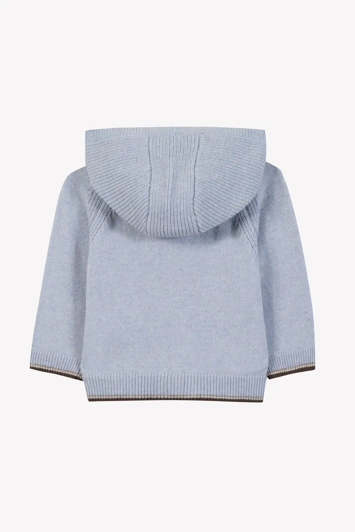Blue Almonds Ltd Baby Boys Sky Blue Cardigan, Ivory T-Shirt & Mocha Trousers Set Tartine et Chocolat