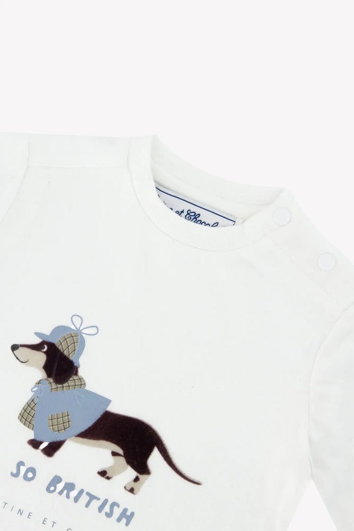 Blue Almonds Ltd Baby Boys Sky Blue Cardigan, Ivory T-Shirt & Mocha Trousers Set Tartine et Chocolat