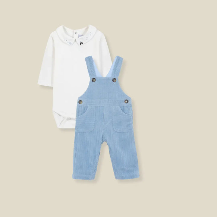 Blue Almonds Ltd Baby Boys Sky Blue Dungarees & Bodysuit Set Tartine et Chocolat