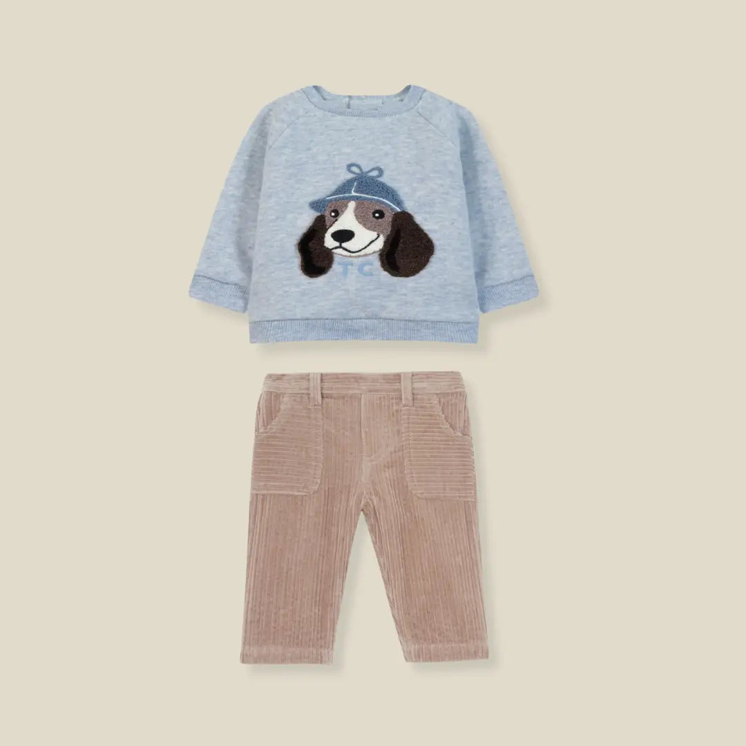 Blue Almonds Ltd Baby Boys Sky Blue Marl Sweatshirt & Mocha Trousers Set Tartine et Chocolat