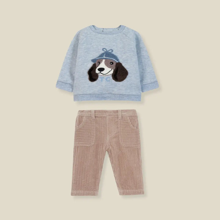 Blue Almonds Ltd Baby Boys Sky Blue Marl Sweatshirt & Mocha Trousers Set Tartine et Chocolat