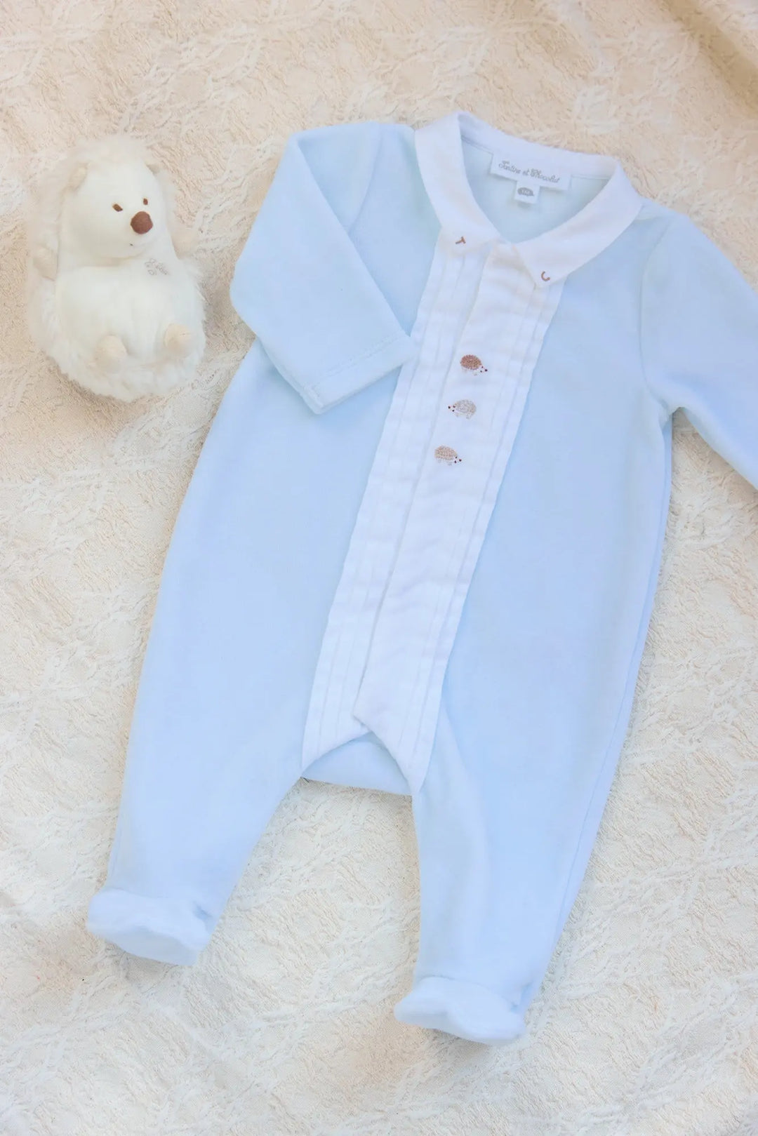 Blue Almonds Ltd Baby Boys Velour Cotton Blue Babygrow Tartine et Chocolat