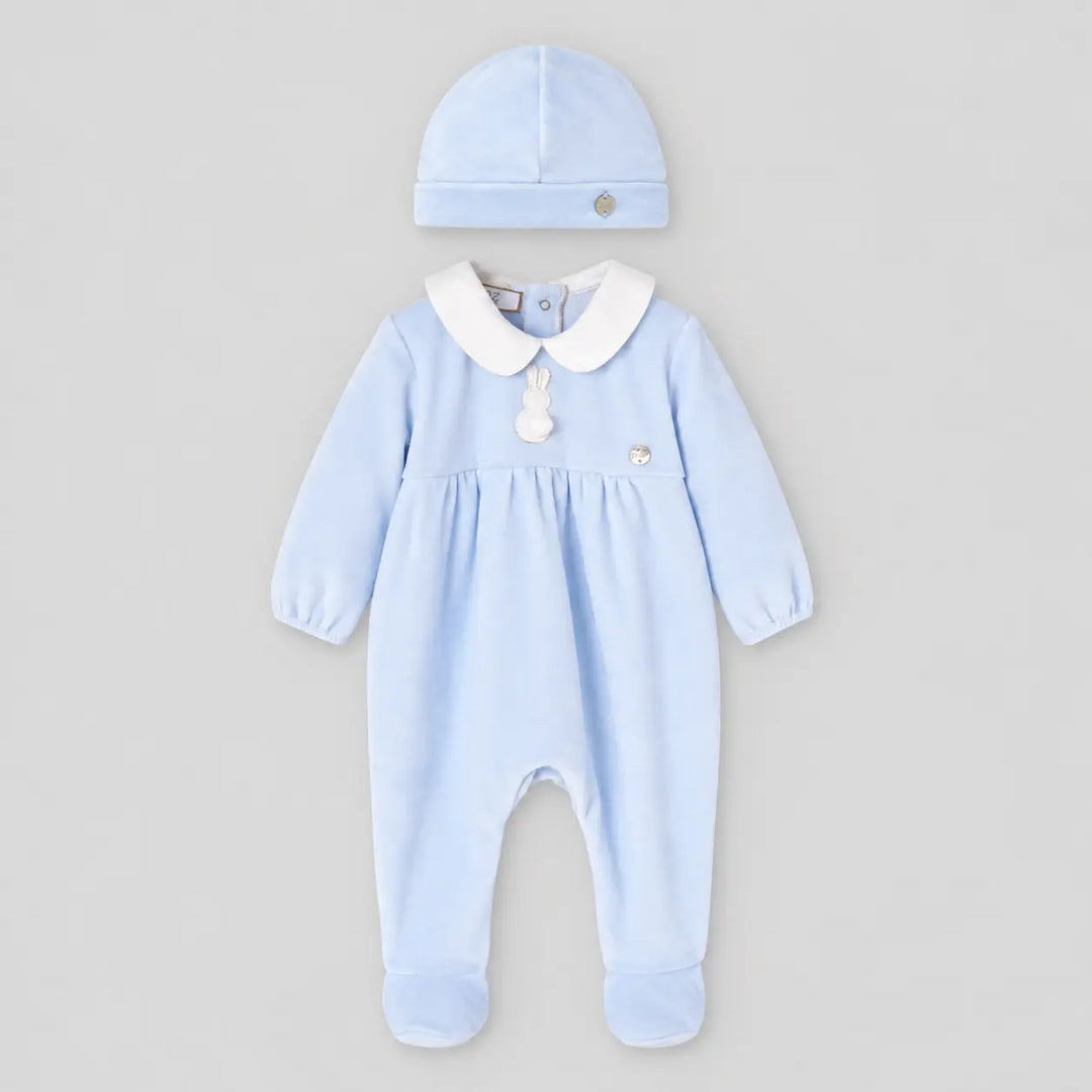 Blue Almonds Ltd Baby Boys Velour Romper Set in Chalk Blue Paz Rodriguez