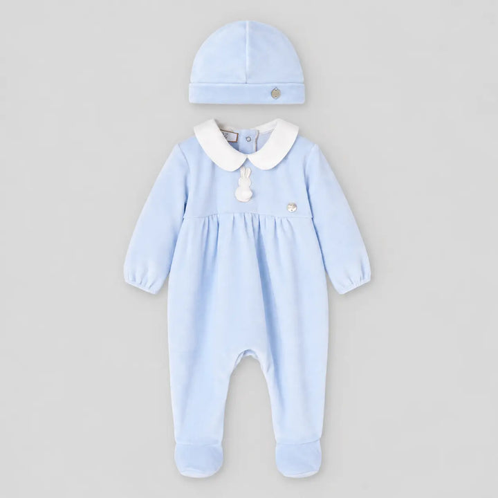 Blue Almonds Ltd Baby Boys Velour Romper Set in Chalk Blue Paz Rodriguez