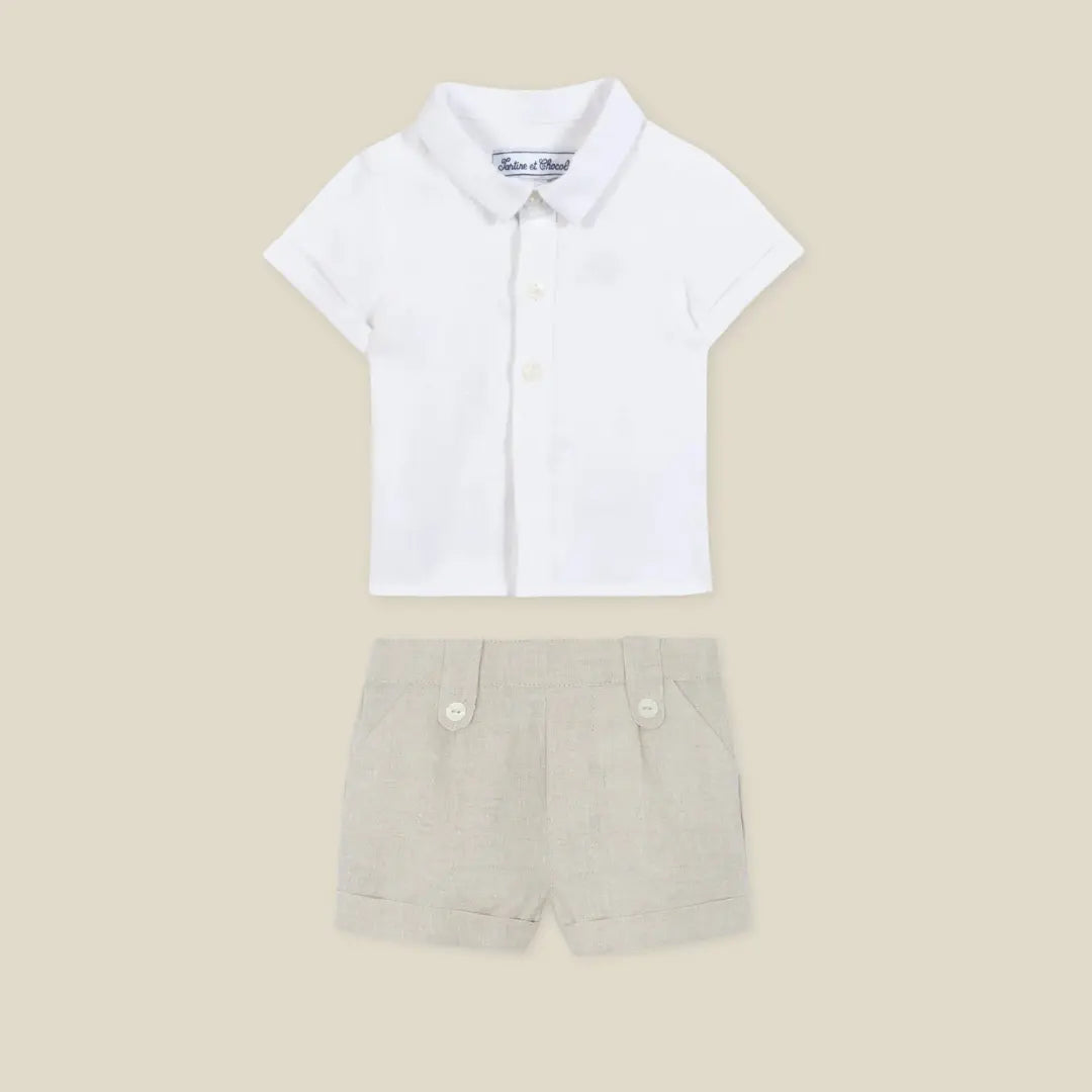 Blue Almonds Ltd Baby Boys White Linen Short Set Tartine et Chocolat
