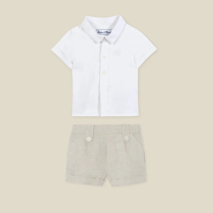 Blue Almonds Ltd Baby Boys White Linen Short Set Tartine et Chocolat