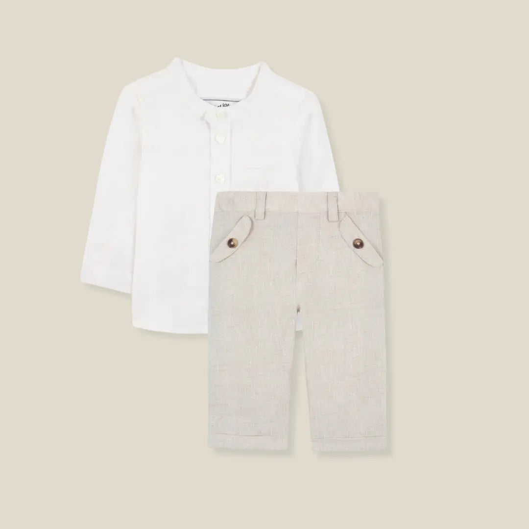 Blue Almonds Ltd Baby Boys White Linen Trouser Set Tartine et Chocolat
