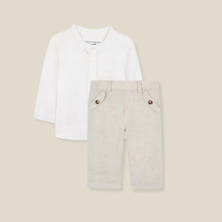Blue Almonds Ltd Baby Boys White Linen Trouser Set Tartine et Chocolat
