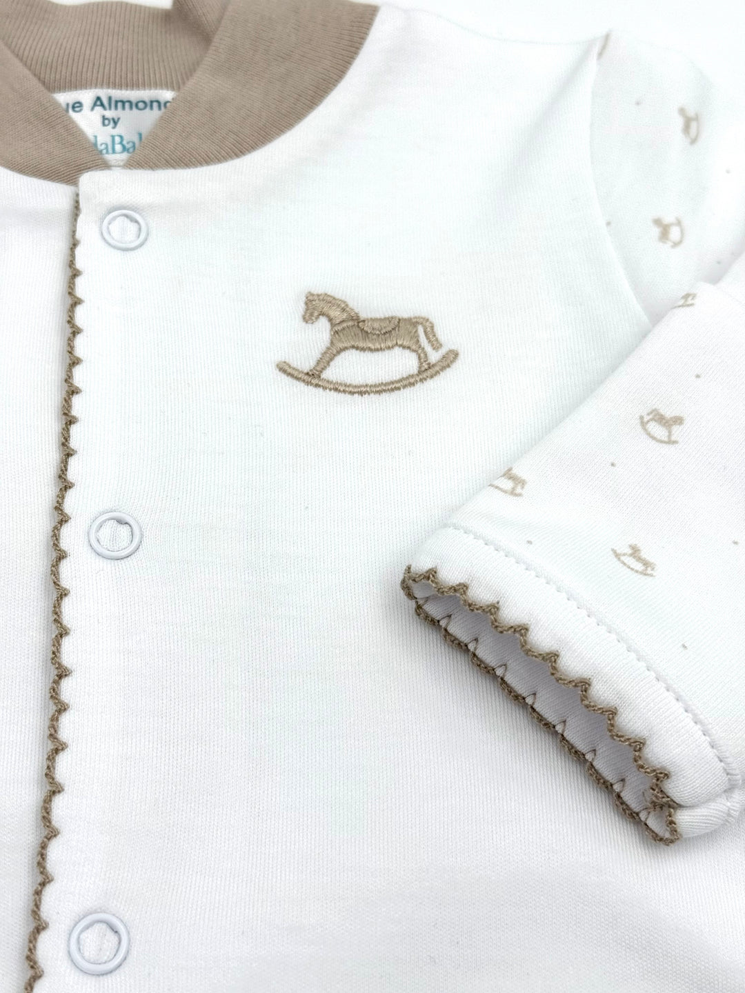 Blue Almonds Ltd Baby Embroidered Babygrow - Beige Rocking Horse Blue Almonds X Lyda Baby