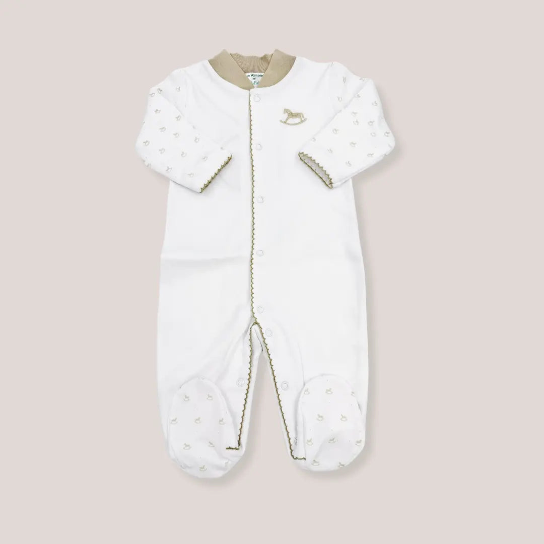 Blue Almonds Ltd Baby Embroidered Babygrow - Beige Rocking Horse Blue Almonds X Lyda Baby
