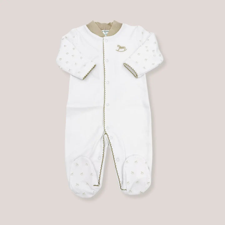 Blue Almonds Ltd Baby Embroidered Babygrow - Beige Rocking Horse Blue Almonds X Lyda Baby