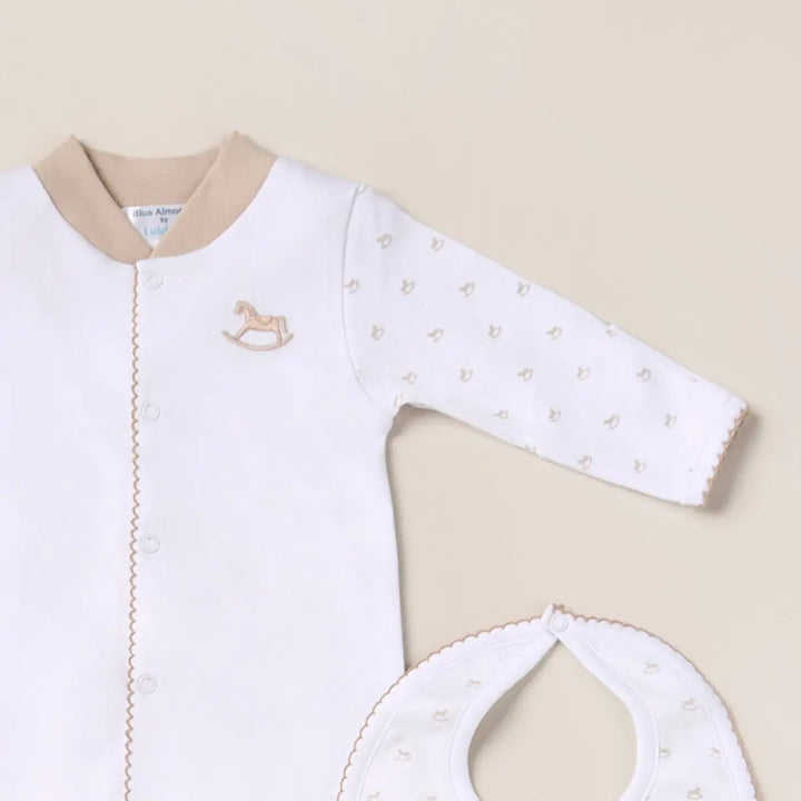 Blue Almonds Ltd Baby Embroidered Babygrow - Beige Rocking Horse Blue Almonds X Lyda Baby