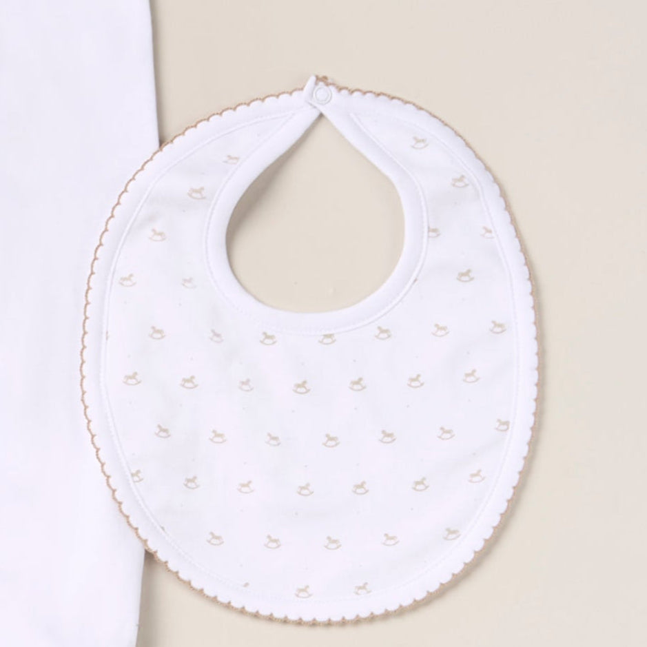 Blue Almonds Ltd Baby Embroidered Bib - Beige Rocking Horse Blue Almonds X Lyda Baby