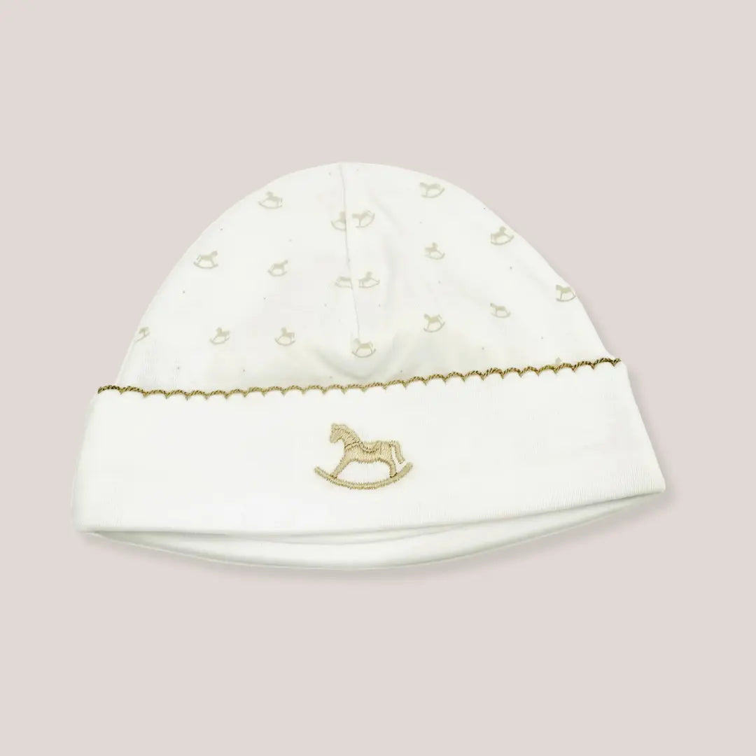 Blue Almonds Ltd Baby Embroidered Hat - Beige Rocking Horse Blue Almonds X Lyda Baby