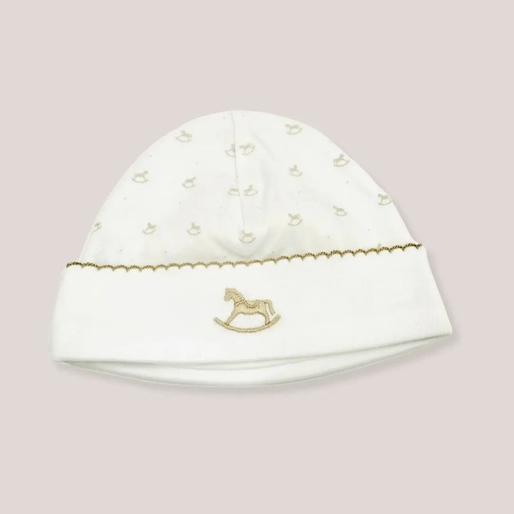 Blue Almonds Ltd Baby Embroidered Hat - Beige Rocking Horse Blue Almonds X Lyda Baby