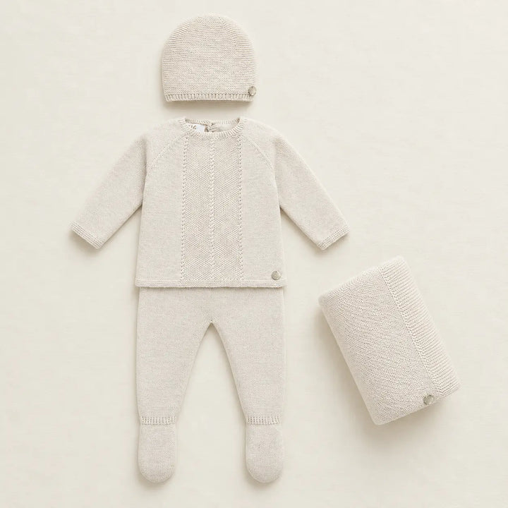 Blue Almonds Ltd Baby Four-Piece Knitted Gift Set in Winter Cream Paz Rodriguez