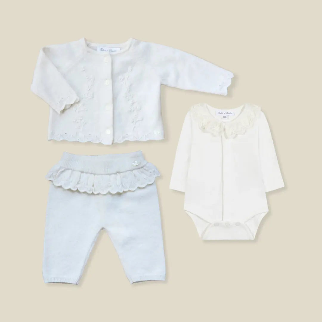 Blue Almonds Ltd Baby Girls Anglaise Ivory Cardigan & Leggings Set Tartine et Chocolat