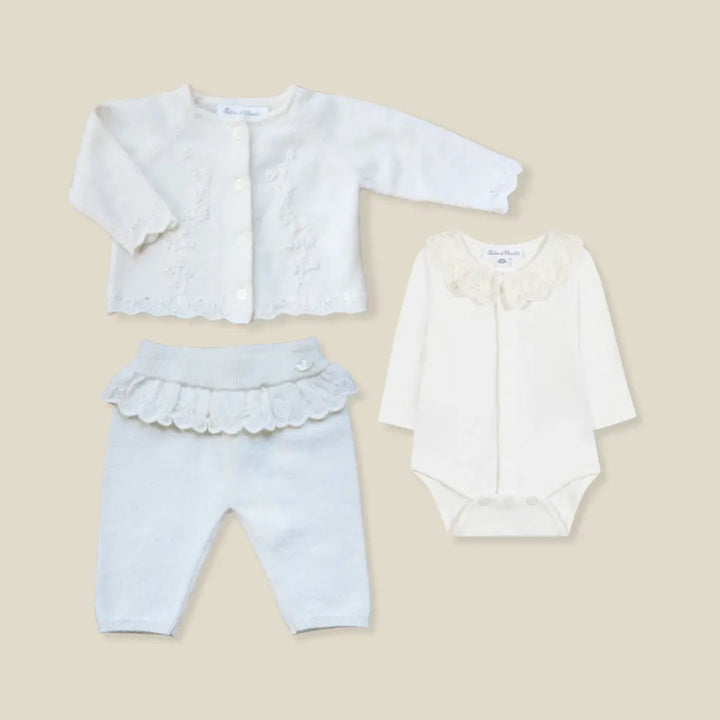 Blue Almonds Ltd Baby Girls Anglaise Ivory Cardigan & Leggings Set Tartine et Chocolat