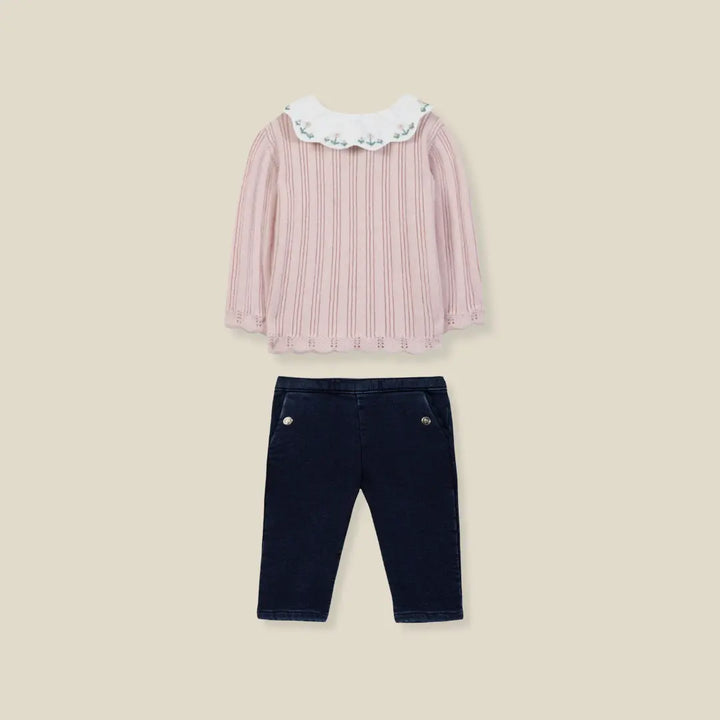 Blue Almonds Ltd Baby Girls Blush Pink Jumper & Navy Jeans Set Tartine et Chocolat