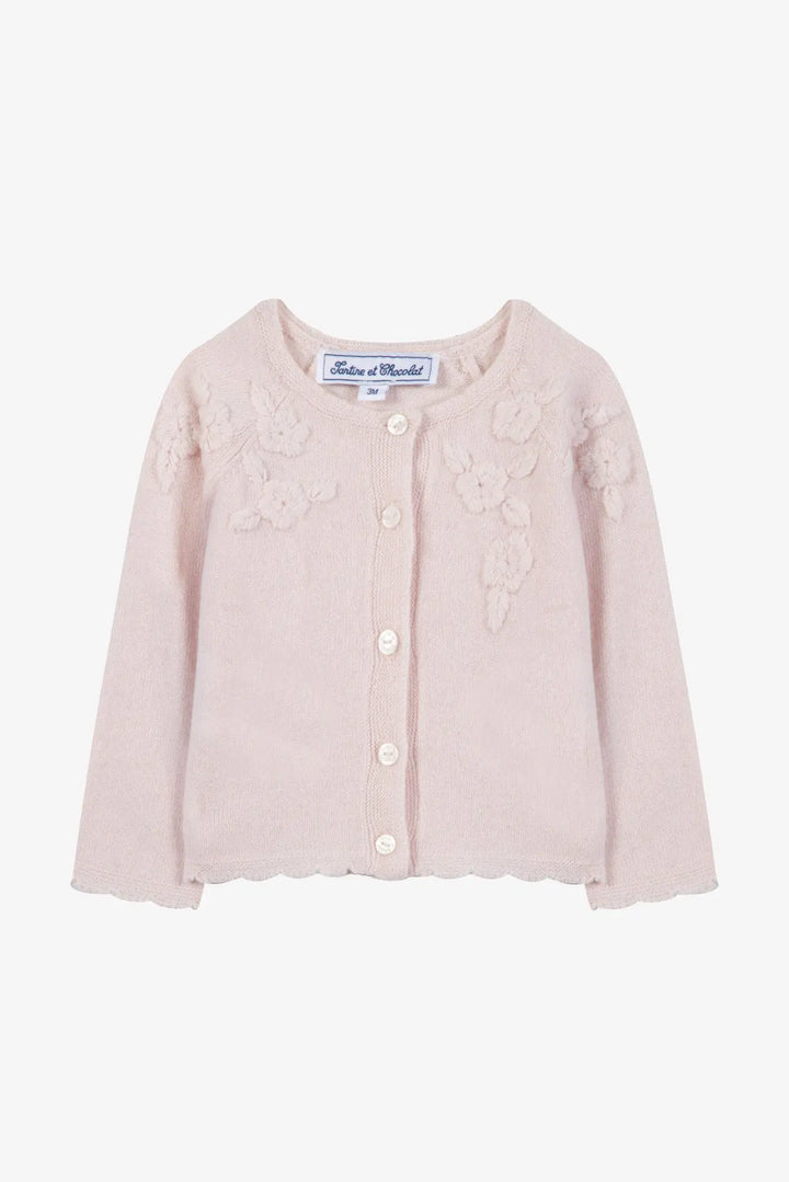 Blue Almonds Ltd Baby Girls Blush Pink Wool-Cashmere Cardigan Tartine et Chocolat