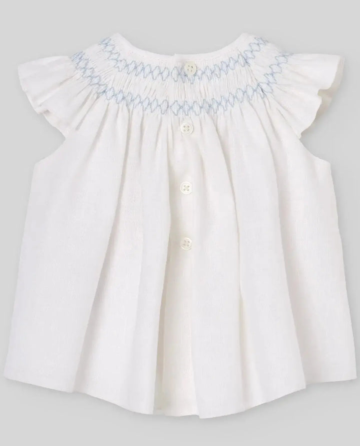 Blue Almonds Ltd WOVEN NEWBORN SHORT DRESS ESPUMA V26 - WhiteSky Blue Paz Rodriguez