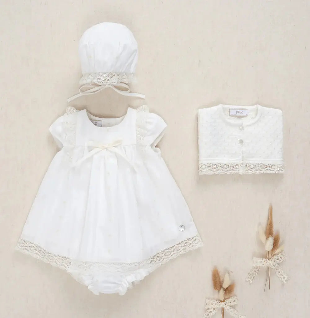 Blue Almonds Ltd Baby Girls Dress Set in Soft Ivory Paz Rodriguez