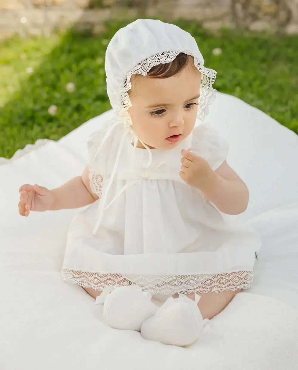 Blue Almonds Ltd Baby Girls Dress Set in Soft Ivory Paz Rodriguez