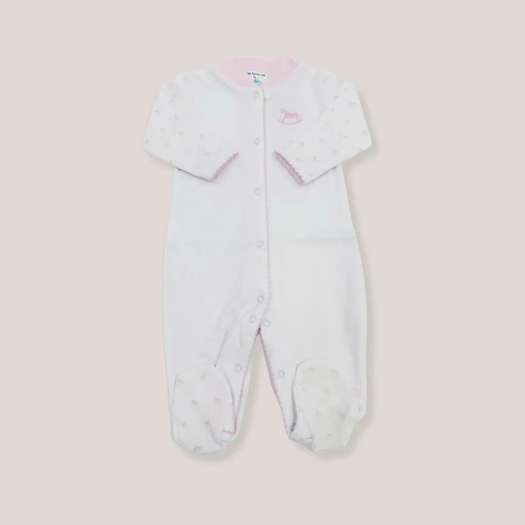Blue Almonds Ltd Baby Girls Embroidered Babygrow - Pink Rocking Horse Blue Almonds X Lyda Baby