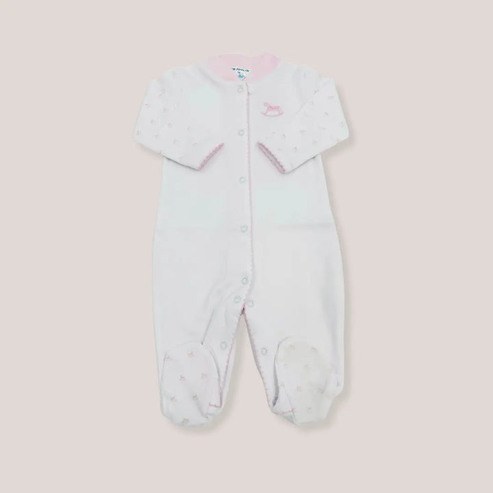 Blue Almonds Ltd Baby Girls Embroidered Babygrow - Pink Rocking Horse Blue Almonds X Lyda Baby