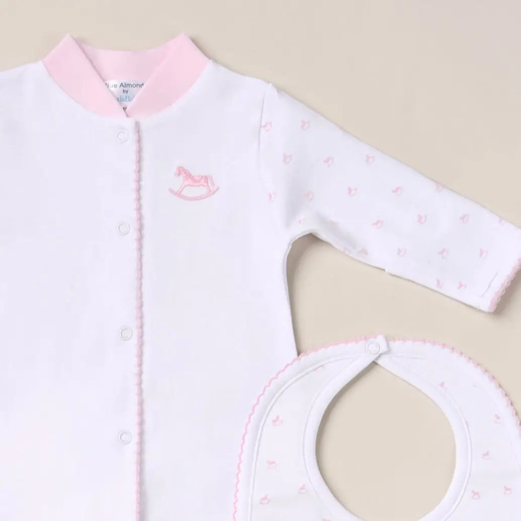 Blue Almonds Ltd Baby Girls Embroidered Babygrow - Pink Rocking Horse Blue Almonds X Lyda Baby