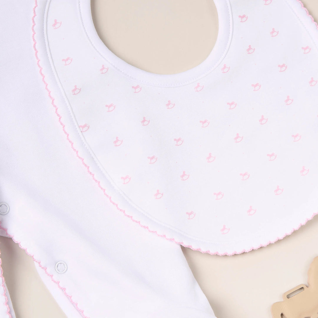 Blue Almonds Ltd Baby Girls Embroidered Bib - Pink Rocking Horse Blue Almonds X Lyda Baby