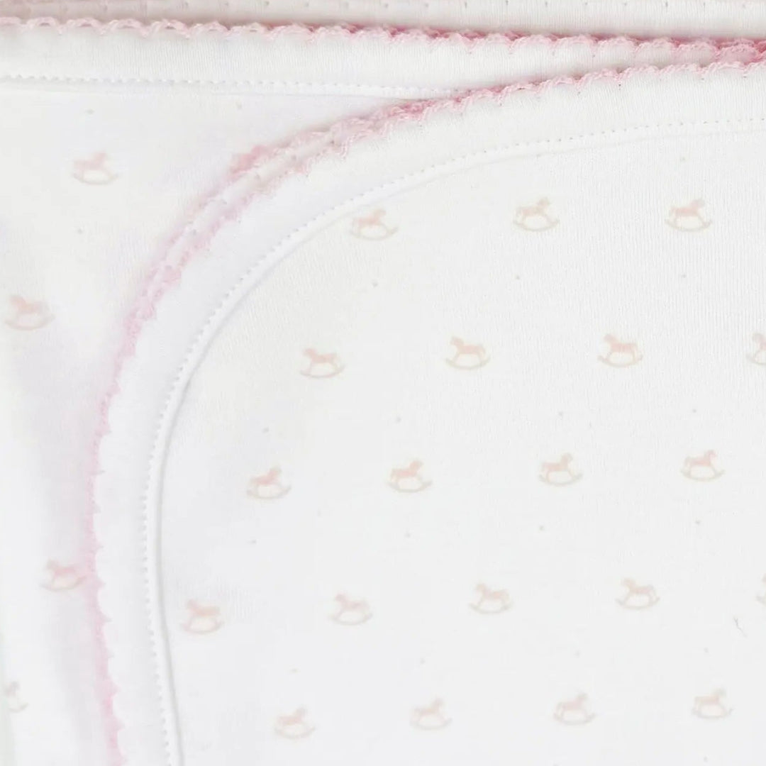 Blue Almonds Ltd Baby Girls Embroidered Blanket - Pink Rocking Horse Blue Almonds X Lyda Baby