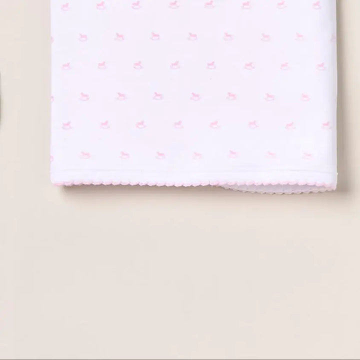 Blue Almonds Ltd Baby Girls Embroidered Blanket - Pink Rocking Horse Blue Almonds X Lyda Baby