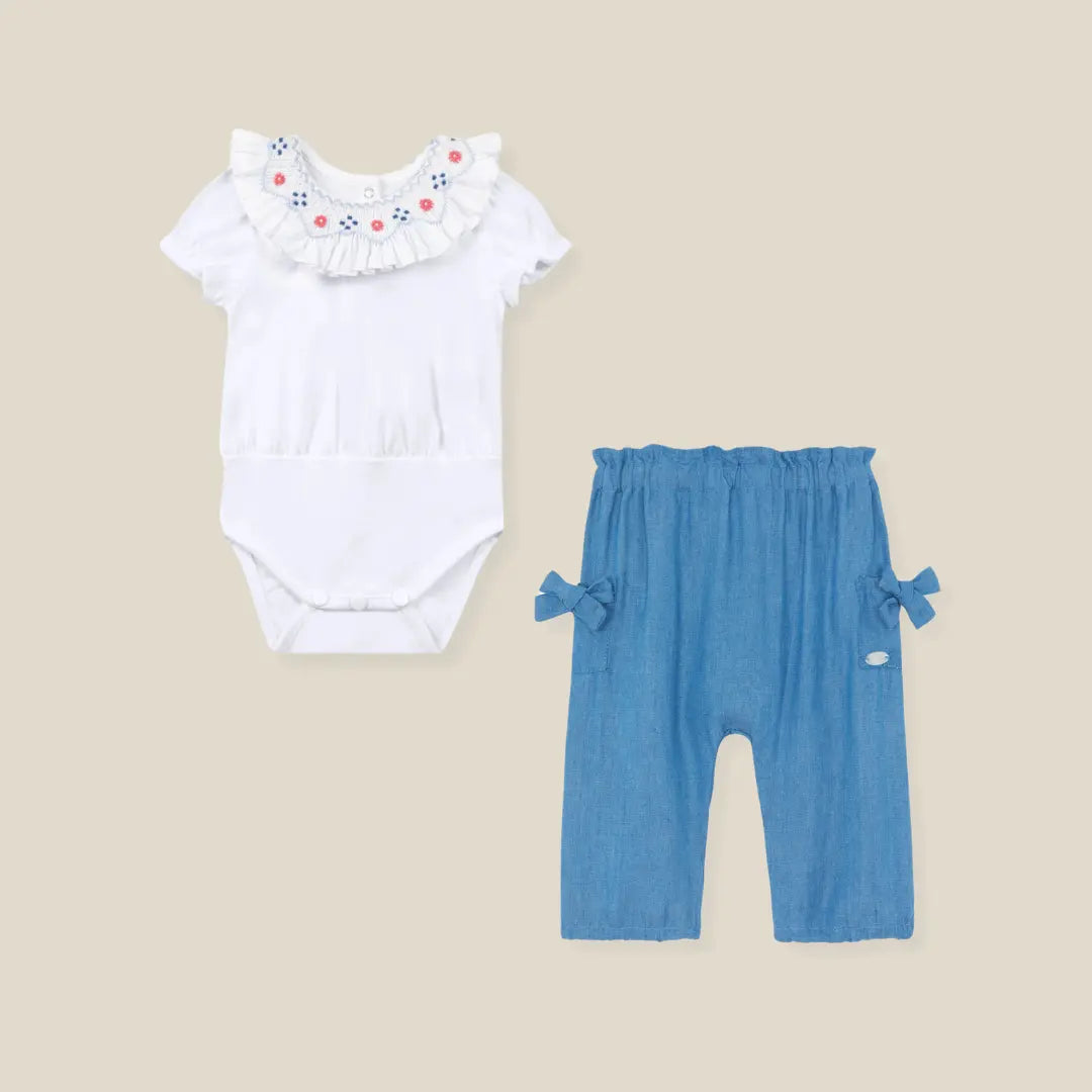 Blue Almonds Ltd Baby Girls Floral Embroidered Trouser Set Tartine et Chocolat
