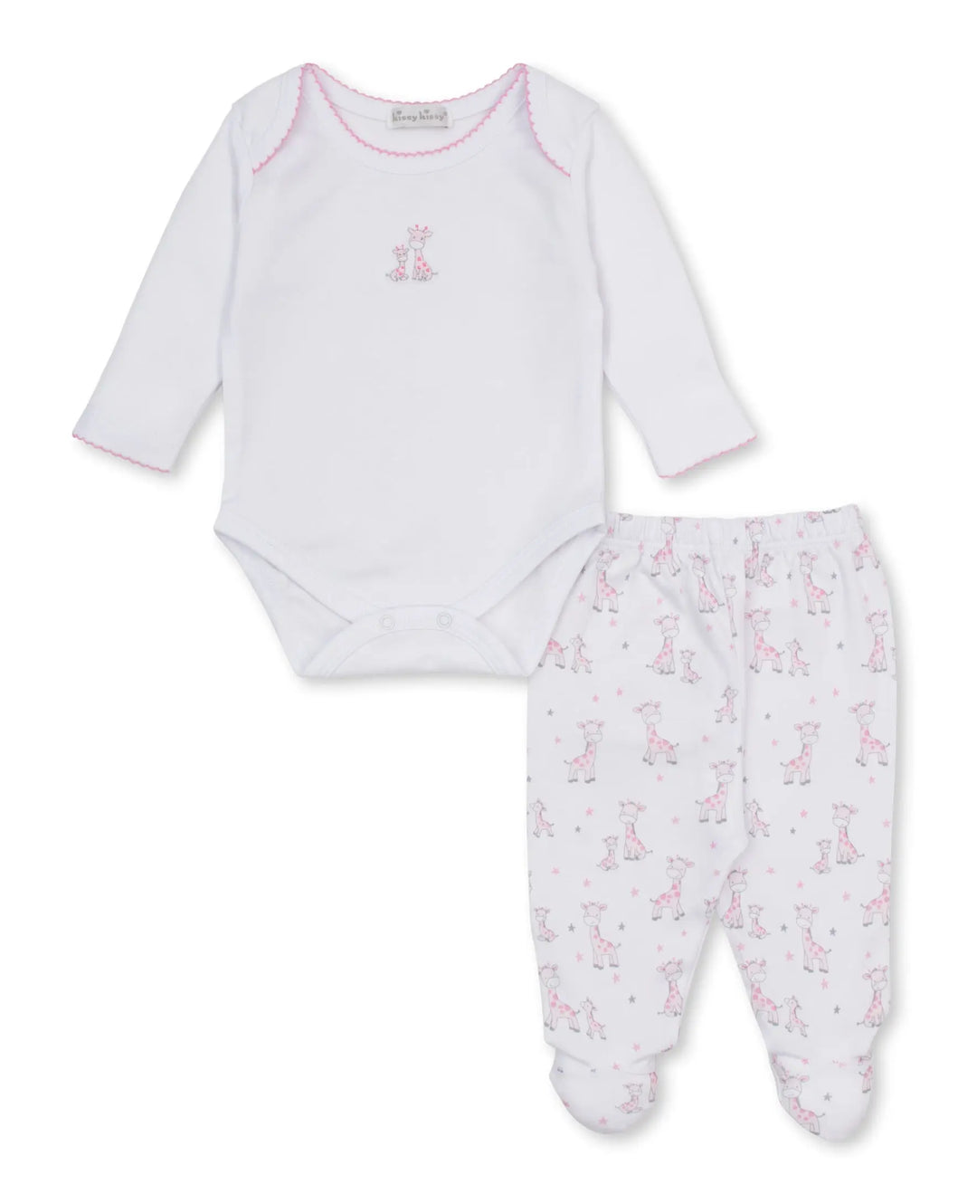 Blue Almonds Ltd Baby Girls Footed Pant Set - Just Giraffes Kissy Kissy