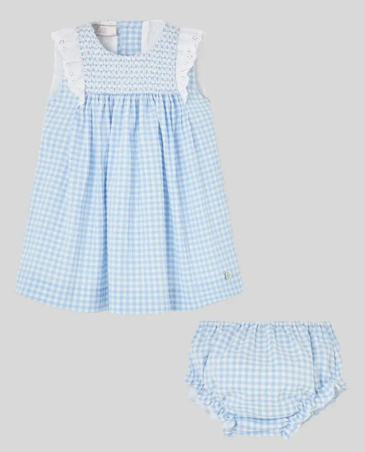 Blue Almonds Ltd Baby Girls Gingham Dress in Sky Blue Paz Rodriguez