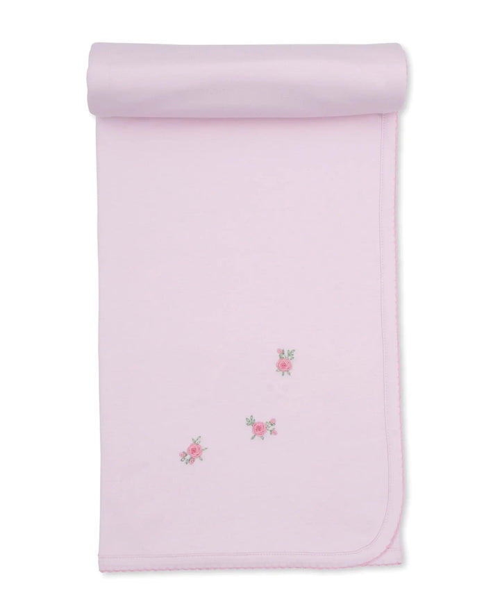 Blue Almonds Ltd Baby Girls Hand Embroidered Blanket - Cottage Roses Kissy Kissy