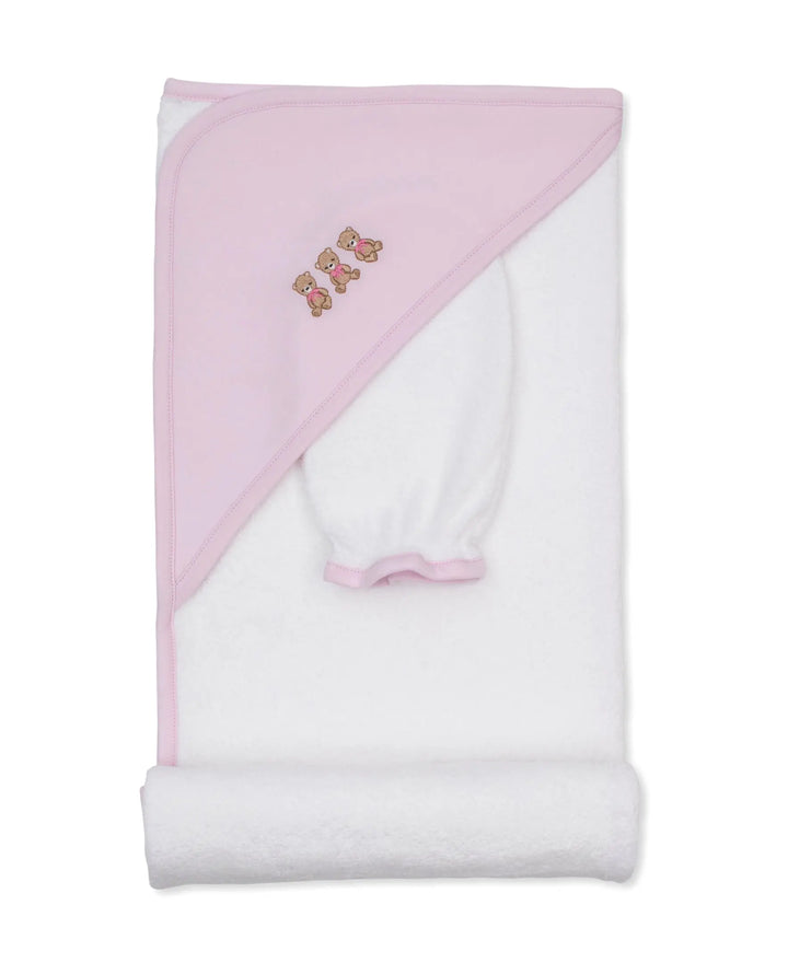 Blue Almonds Ltd Baby Girls Hooded Towel and Mitt Set - Teddy Bear Club Kissy Kissy