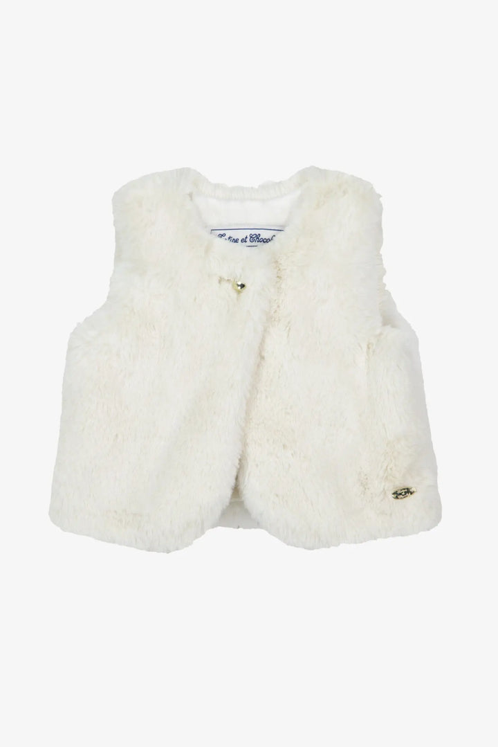 Blue Almonds Ltd Baby Girls Ivory Faux Fur Gilet Tartine et Chocolat