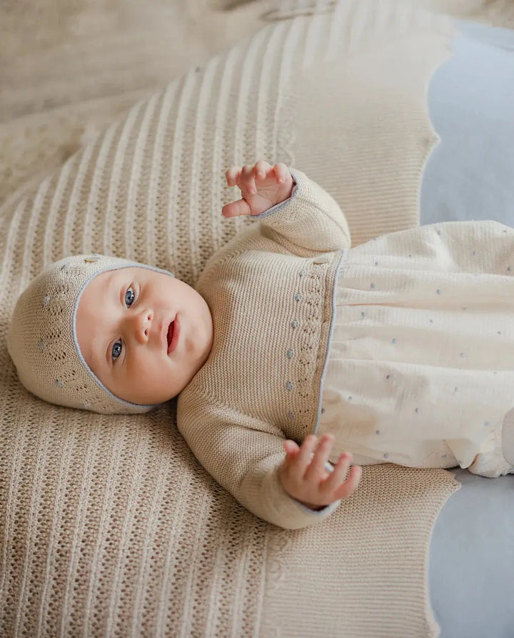Blue Almonds Ltd Baby Girls Knit Romper in Light Brown Paz Rodriguez