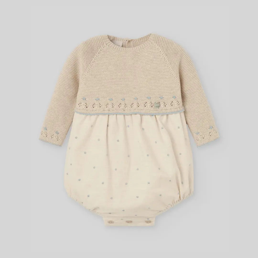 Blue Almonds Ltd KNIT NEWBORN ROMPER ALEGRIA - Light Brown/Chalk Blue Paz Rodriguez