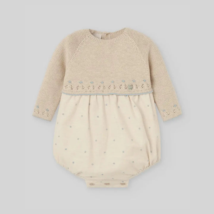 Blue Almonds Ltd KNIT NEWBORN ROMPER ALEGRIA - Light Brown/Chalk Blue Paz Rodriguez