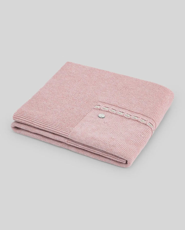 Blue Almonds Ltd Baby Girls Knitted Blanket Val in Powder Pink & Light Brown Paz Rodriguez