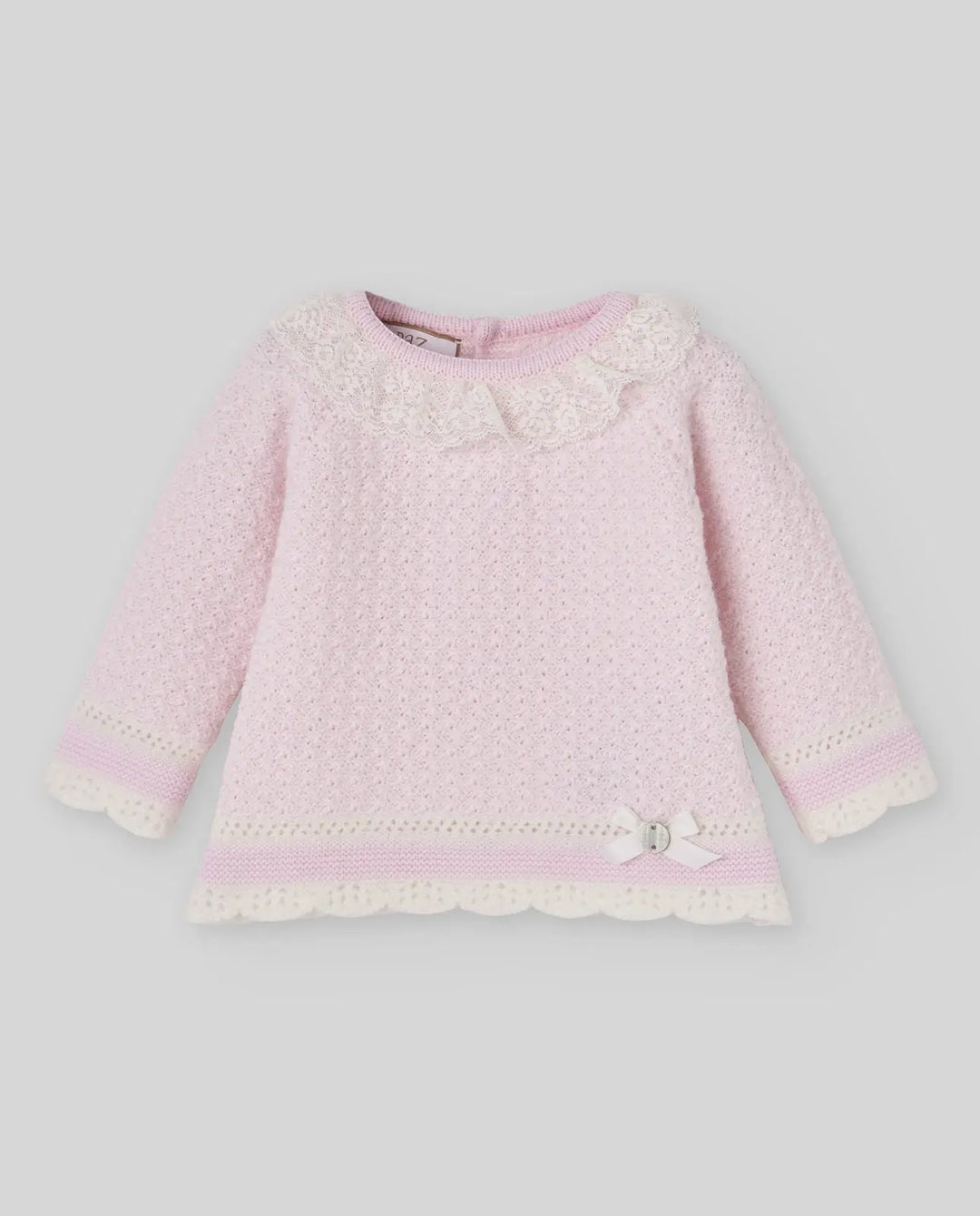 Baby Girls Knitted Bonnet, Jumper & Leggings Set Nai in Light Pink & Cream